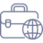 Line drawing of a briefcase with a globe in front of it.