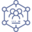 Line drawing of three people connected inside an octagon shape.