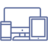 Line drawing of a desktop PC, tablet, and mobile phone.