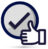 Line drawing of a hand doing a thumbs up in front of a tick mark in a circle.